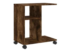 Mesa auxiliar ruedas madera ingeniería roble ahumado 50x30x55cm