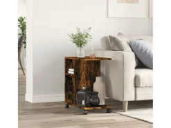 Mesa auxiliar ruedas madera ingeniería roble ahumado 50x30x55cm