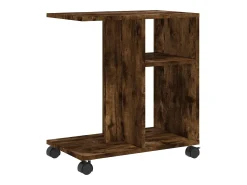 Mesa auxiliar ruedas madera ingeniería roble ahumado 50x30x55cm