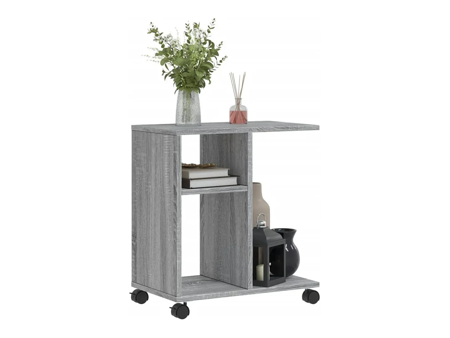 Mesa auxiliar ruedas madera ingeniería gris Sonoma 50x30x55 cm ES230717