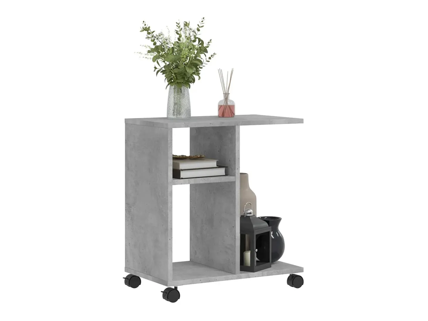 Mesa auxiliar ruedas madera ingeniería gris hormigón 50x30x55cm
