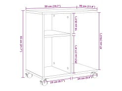 Mesa auxiliar ruedas madera ingeniería gris hormigón 50x30x55cm