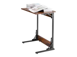 Mesa Auxiliar SucceBuy Plegable en Forma de C, Mesas de Extremo de Sofá con Marco de Metal y Patas Ajustables, Plataforma de TV Plegable, Mesa de Centro en C