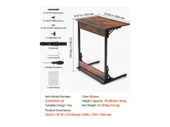 Mesa Auxiliar SucceBuy Plegable en Forma de C, Mesas de Extremo de Sofá con Marco de Metal y Patas Ajustables, Plataforma de TV Plegable, Mesa de Centro en C