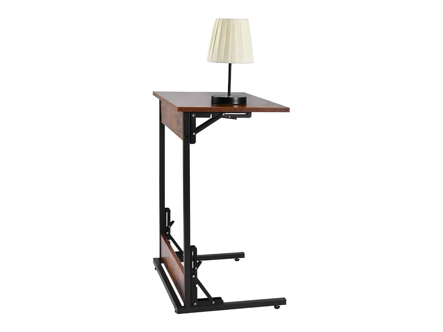 Mesa Auxiliar SucceBuy Plegable en Forma de C, Mesas de Extremo de Sofá con Marco de Metal y Patas Ajustables, Plataforma de TV Plegable, Mesa de Centro en C
