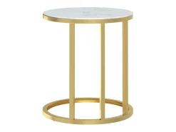 Mesa auxiliar vidrio templado dorado y mármol blanco 45 cm