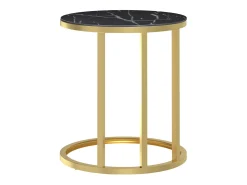 Mesa auxiliar vidrio templado mármol negro y dorado 45 cm