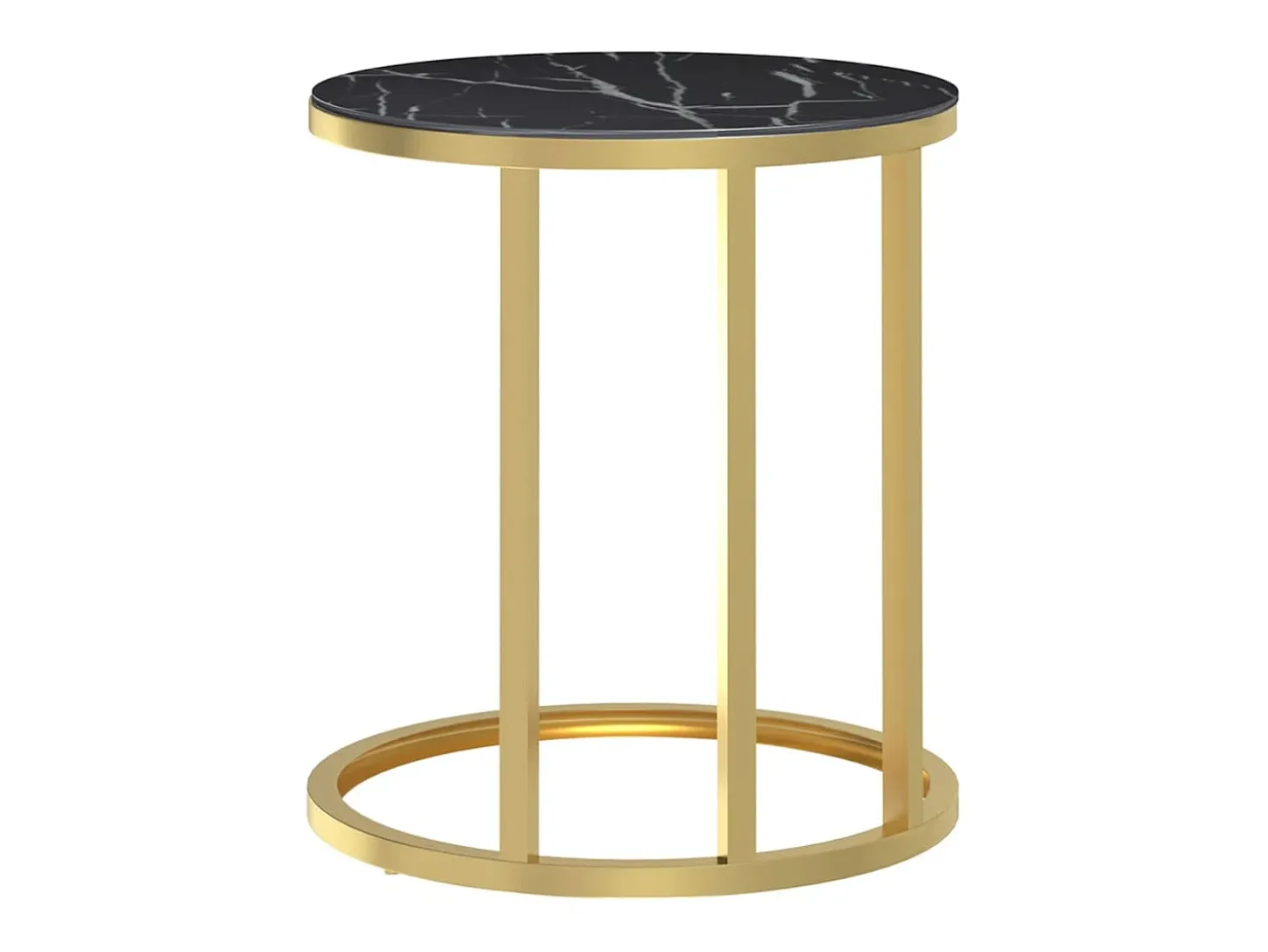 Mesa auxiliar vidrio templado mármol negro y dorado 45 cm