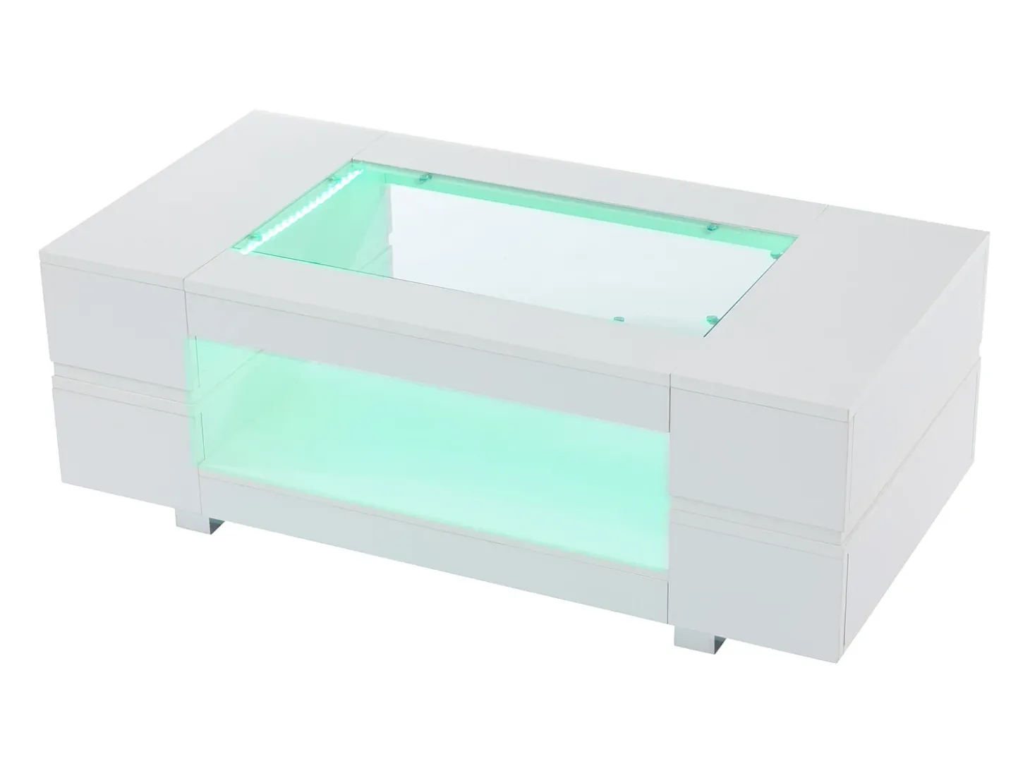 Mesa auxiliar 100x50x35 cm - con iluminación LED - amplio almacenamiento - blanco