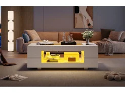 Mesa auxiliar 100x50x35 cm - con iluminación LED - amplio almacenamiento - blanco