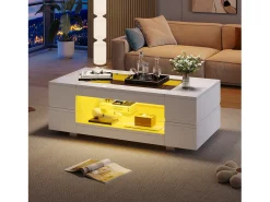 Mesa auxiliar 100x50x35 cm - con iluminación LED - amplio almacenamiento - blanco