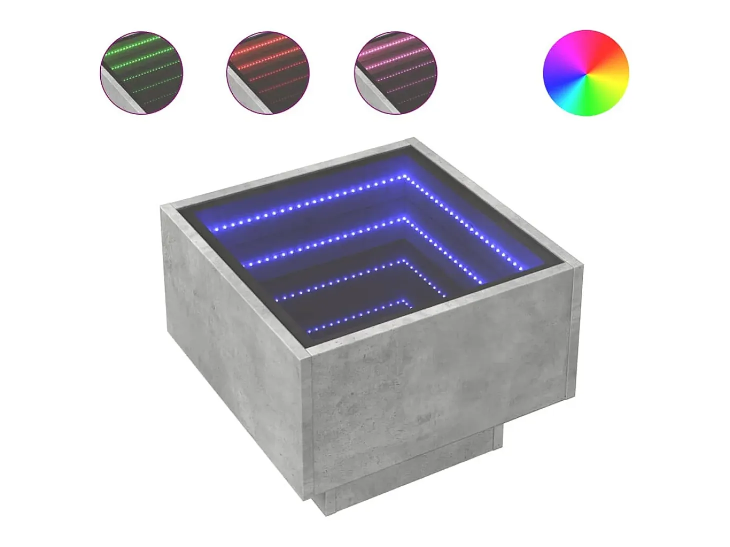 Mesa auxiliar y LED madera ingeniería gris hormigón 40x40x30cm