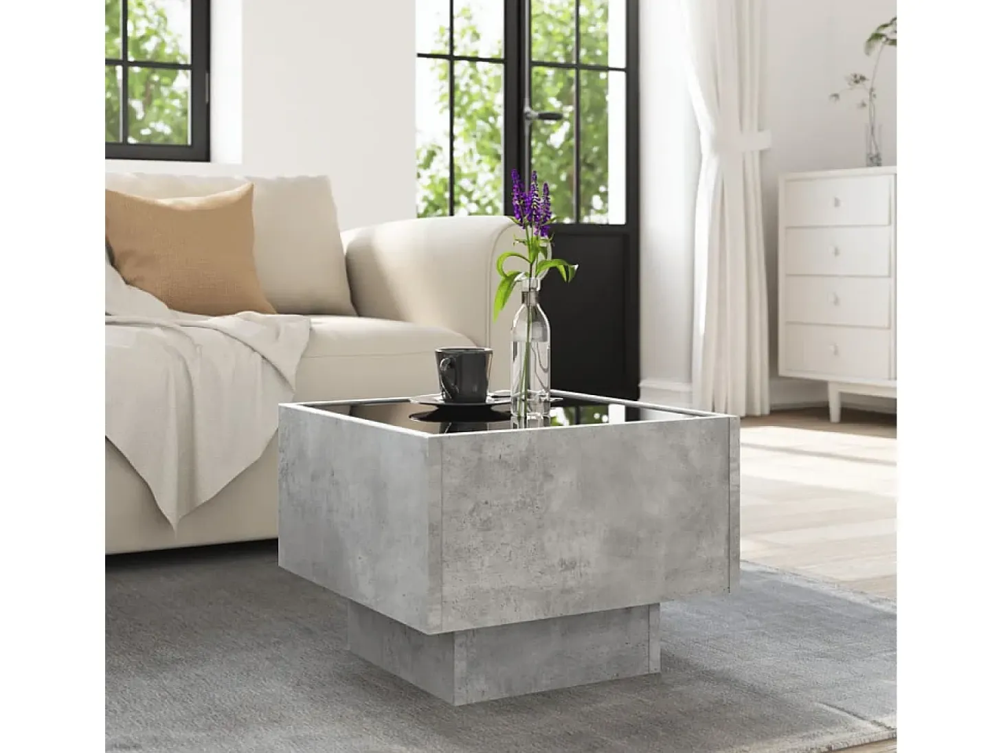 Mesa auxiliar y LED madera ingeniería gris hormigón 40x40x30cm