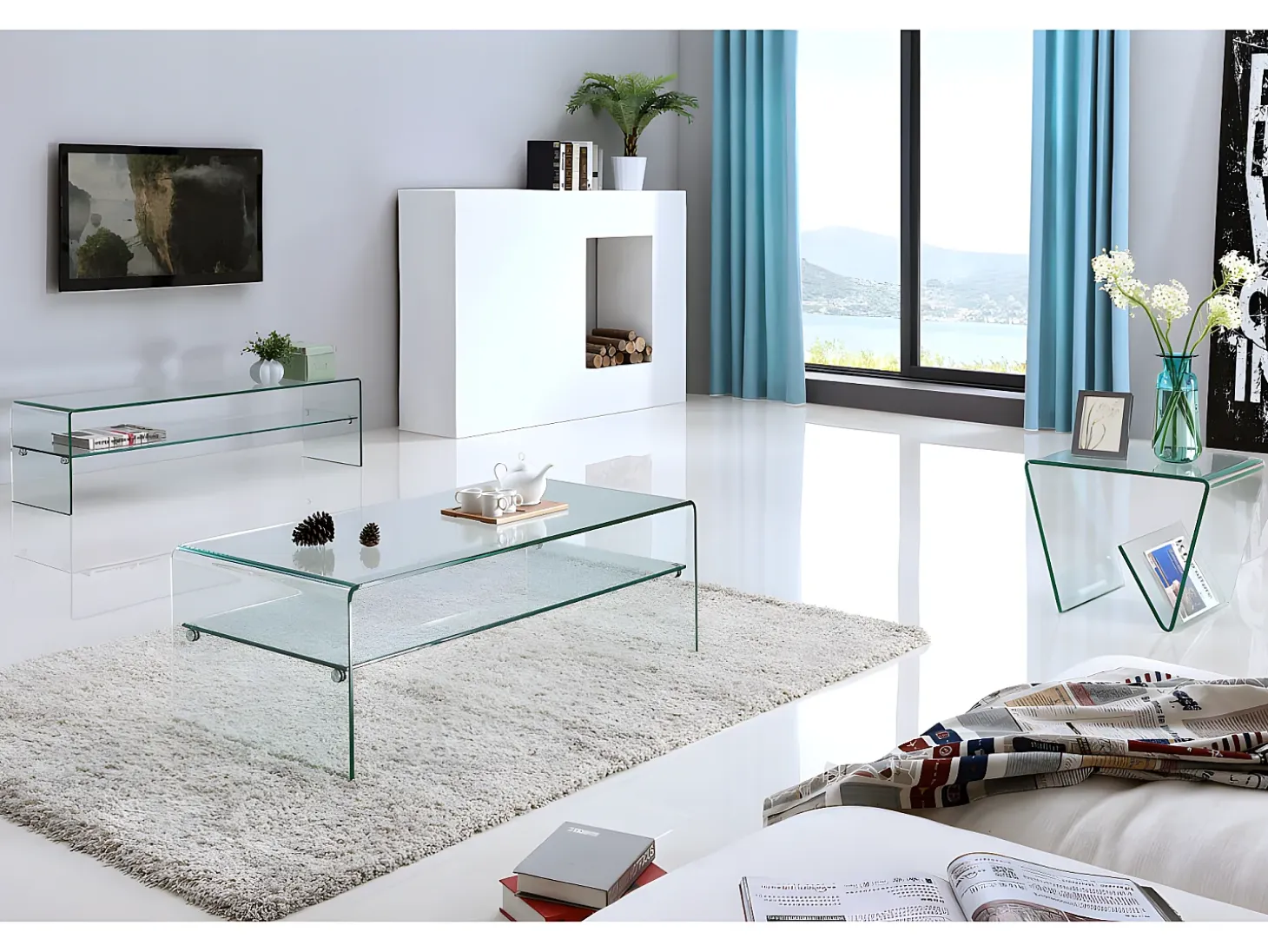 Mesa auxiliar ZENIA - Cristal templado - revistero