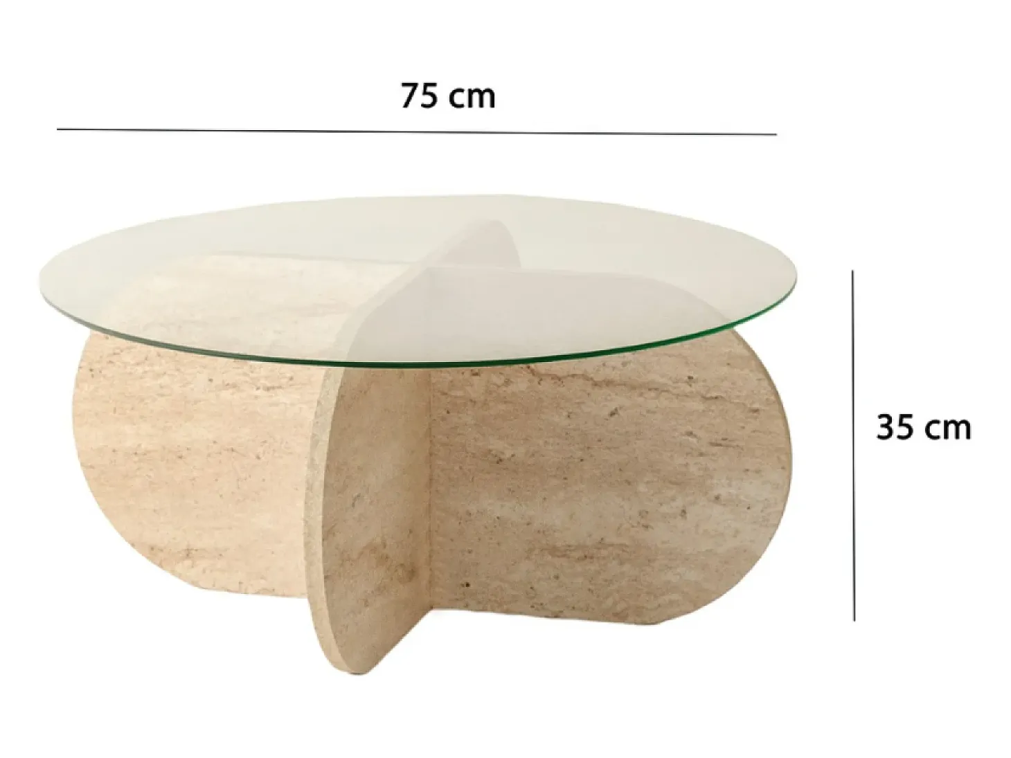 Mesa baja de madera efecto piedra y tablero de vidrio RIBE