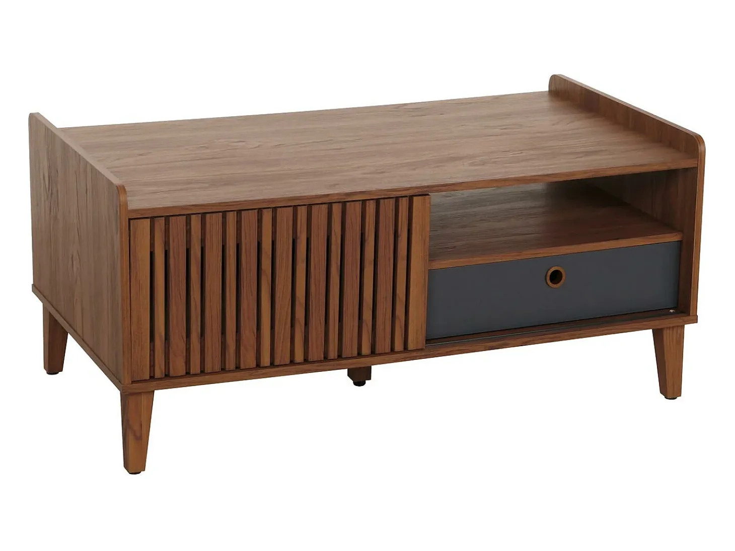 Mesa baja MCW-M48, aspecto nogal, cajón gris oscuro