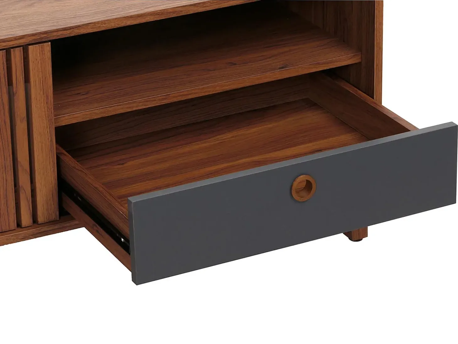 Mesa baja MCW-M48, aspecto nogal, cajón gris oscuro