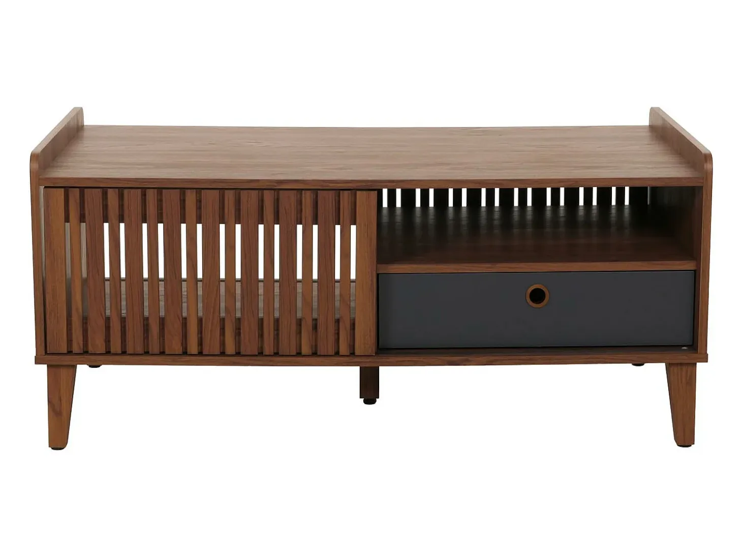 Mesa baja MCW-M48, aspecto nogal, cajón gris oscuro