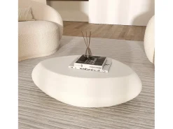Mesa baja ovalada blanca en fibra de arcilla efecto hormigón 105 cm - Maui