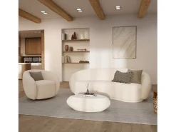 Mesa baja ovalada blanca en fibra de arcilla efecto hormigón 105 cm - Maui