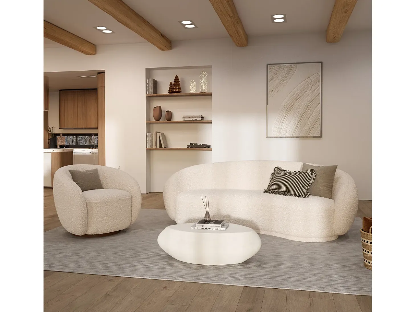 Mesa baja ovalada blanca en fibra de arcilla efecto hormigón 105 cm - Maui