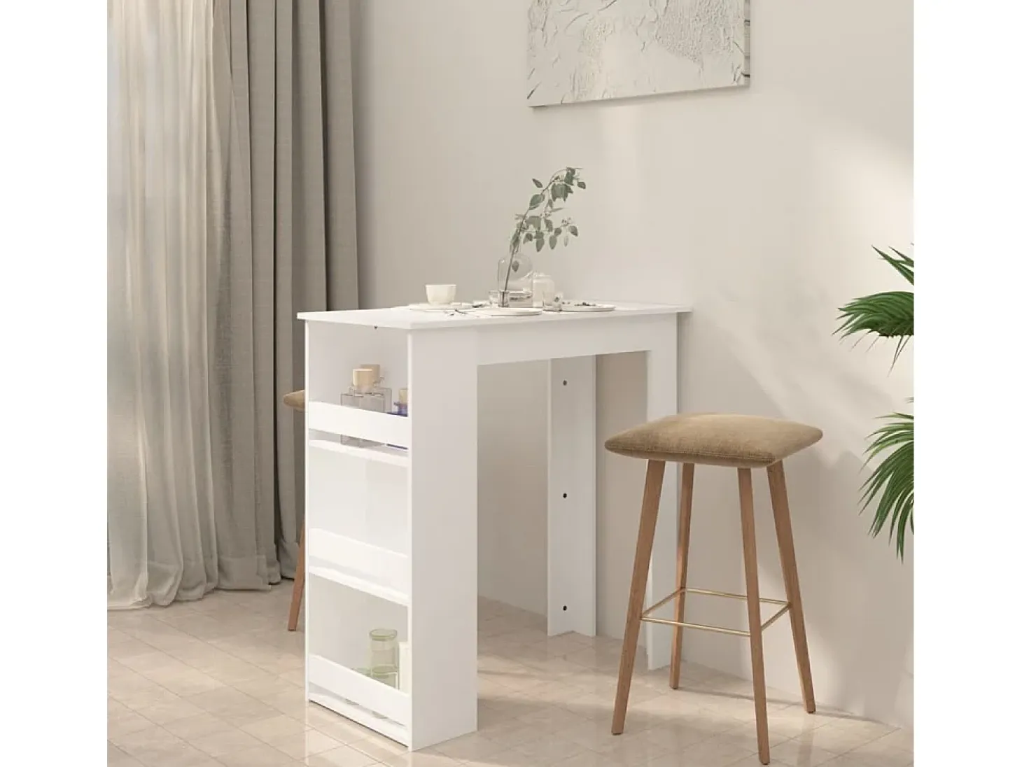 Mesa bar estante almacenaje contrachapada blanco 102x50x103,5cm