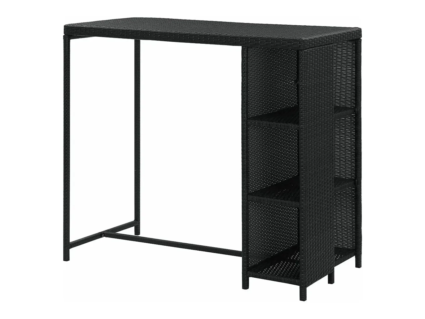 Mesa bar estante almacenaje 120x60x110cm ratán sintético negro