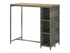 Mesa bar estante almacenaje 120x60x110 cm ratán sintético gris