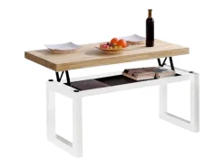 Mesa Centro Elevable Nórdico Roble Nordish Blanco 120x48x60cm
