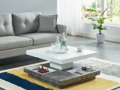 Mesa centro FAUSTO Tablero pivotante blanco y cemento