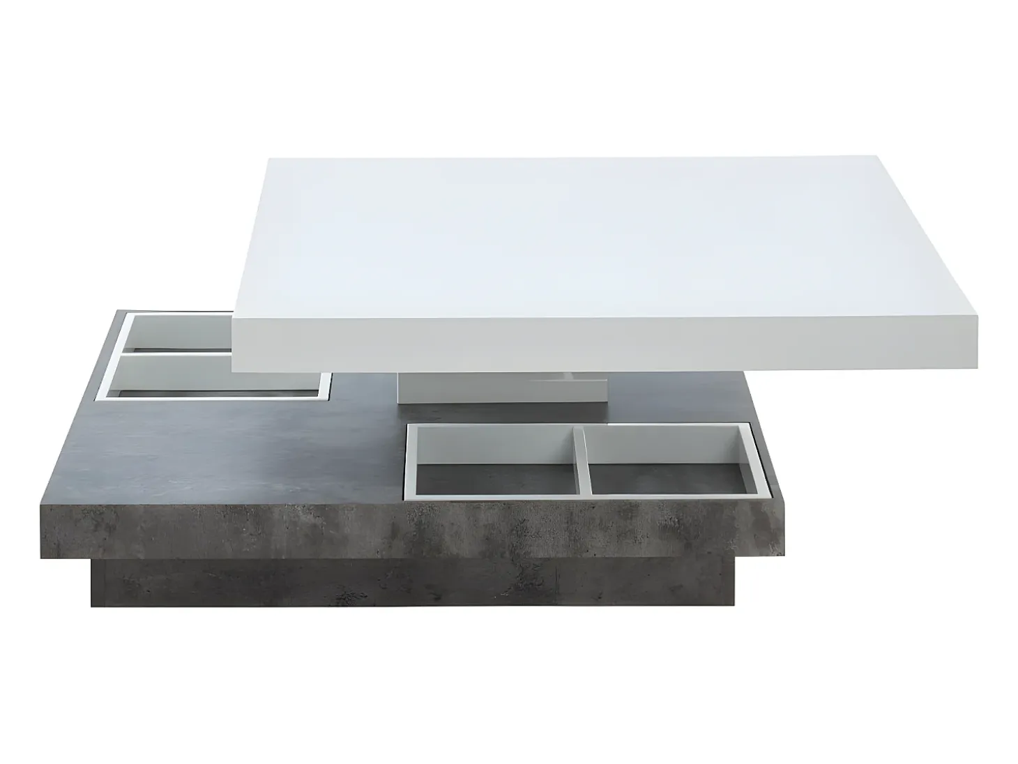Mesa centro FAUSTO Tablero pivotante blanco y cemento