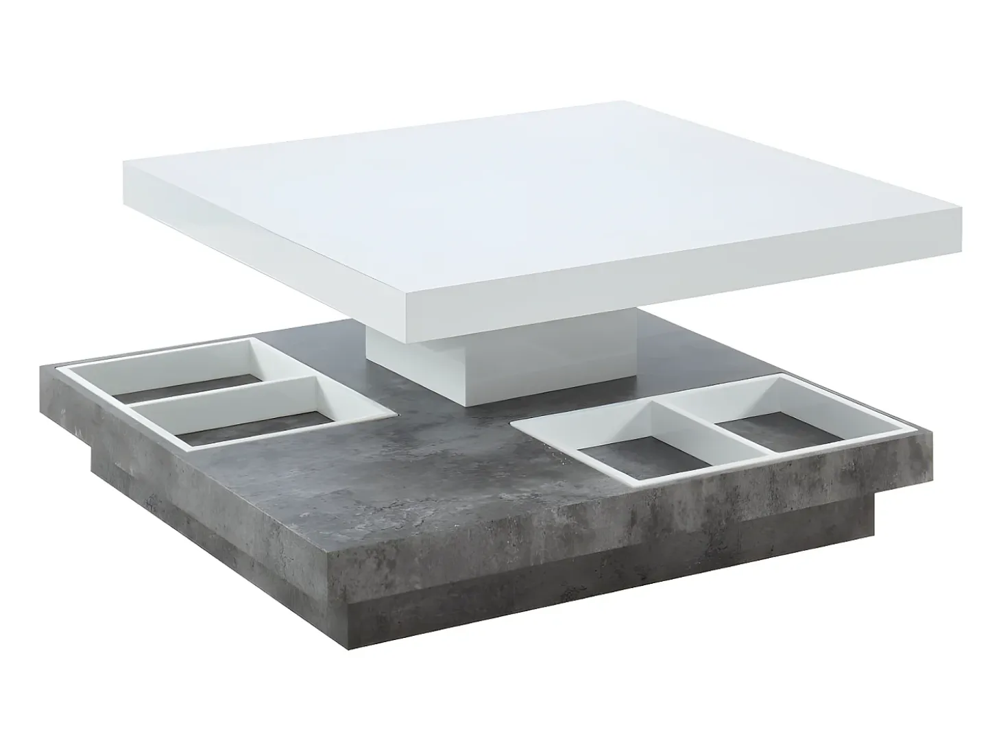 Mesa centro FAUSTO Tablero pivotante blanco y cemento