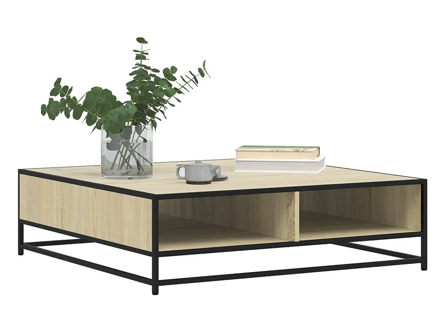 Mesa centro madera ingeniería y metal roble Sonoma 100x100x30cm