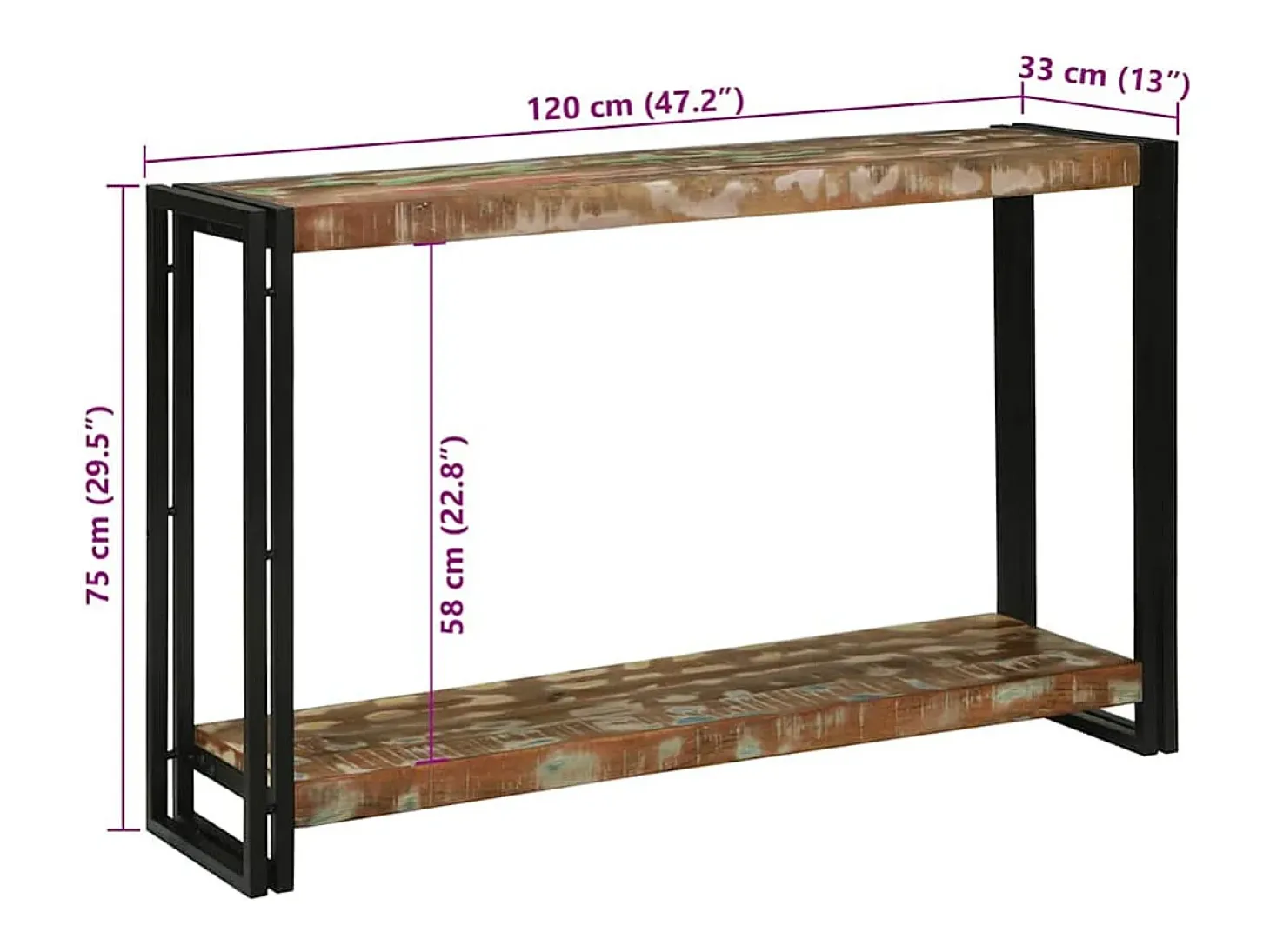 Mesa Consola 120 x 33 x 75 cm madera maciza reciclada