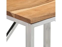 Mesa consola acero inoxidable y madera maciza acacia plateada