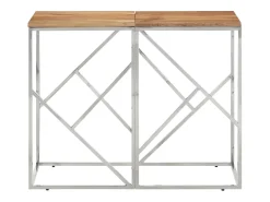 Mesa consola acero inoxidable y madera maciza acacia plateada