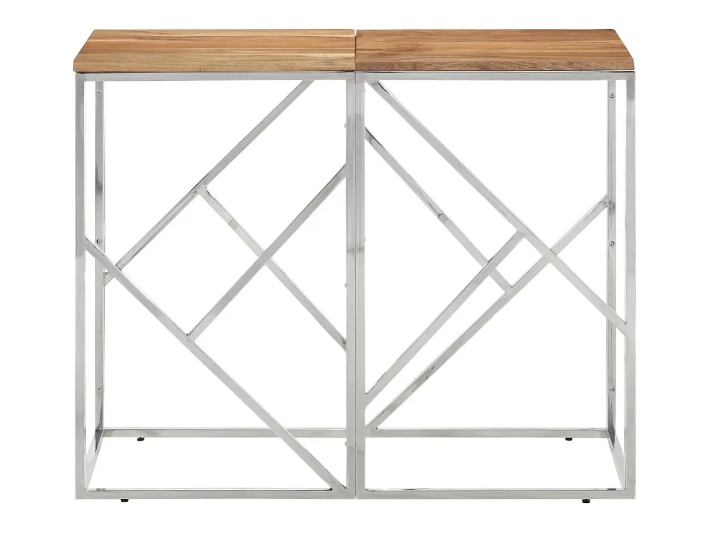 Mesa consola acero inoxidable y madera maciza acacia plateada