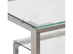 Mesa consola acero inoxidable plateado y vidrio templado