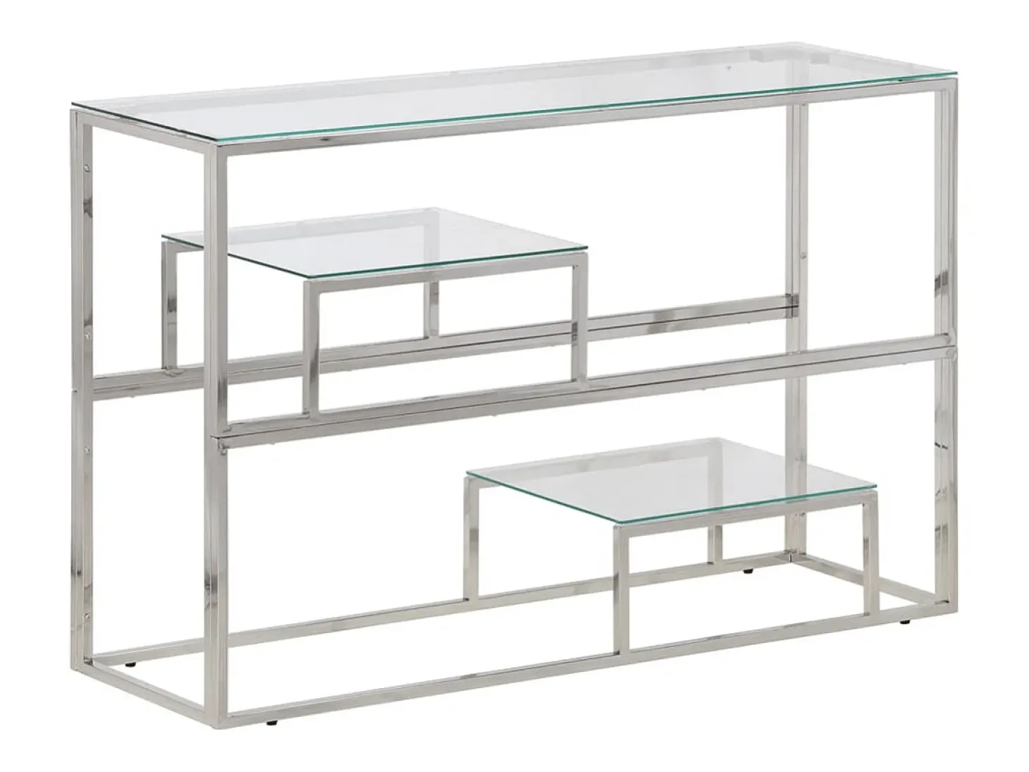 Mesa consola acero inoxidable plateado y vidrio templado ES651219