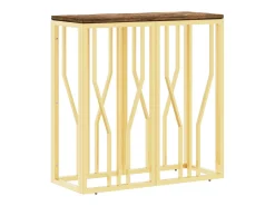 Mesa consola acero inoxidable y madera maciza reciclada dorada