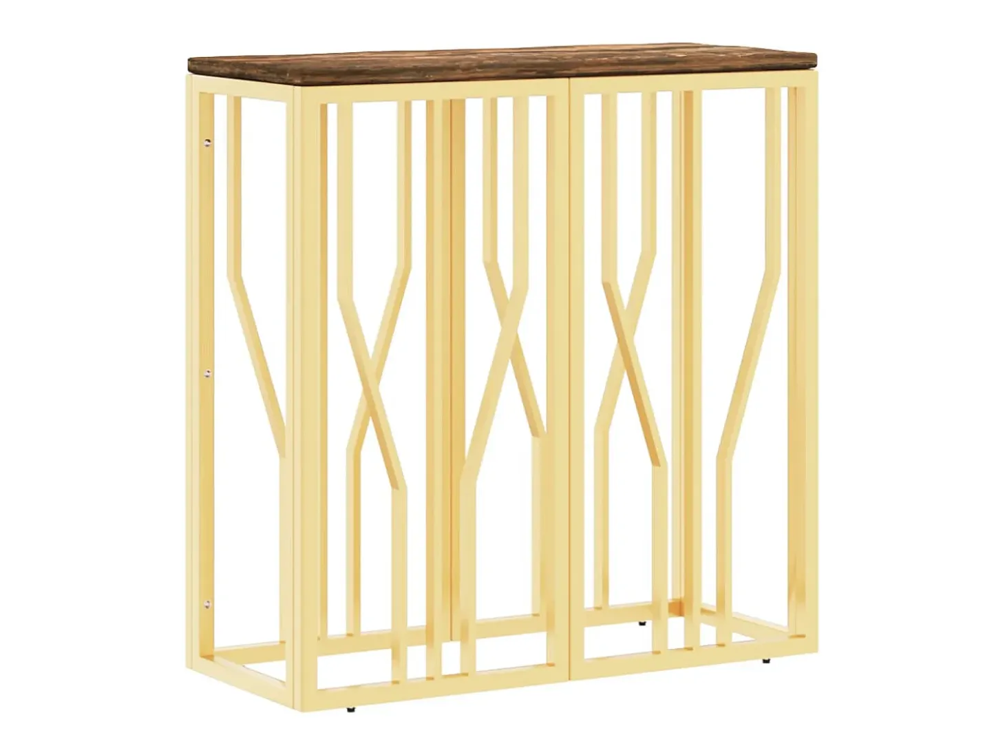 Mesa consola acero inoxidable y madera maciza reciclada dorada