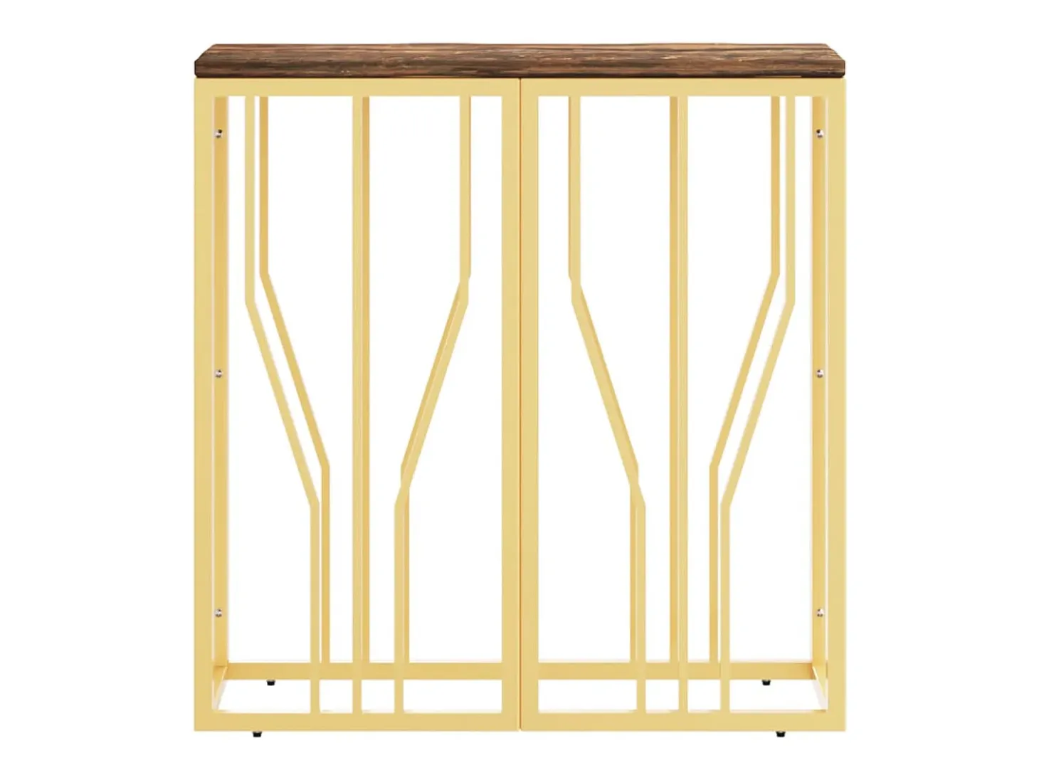 Mesa consola acero inoxidable y madera maciza reciclada dorada