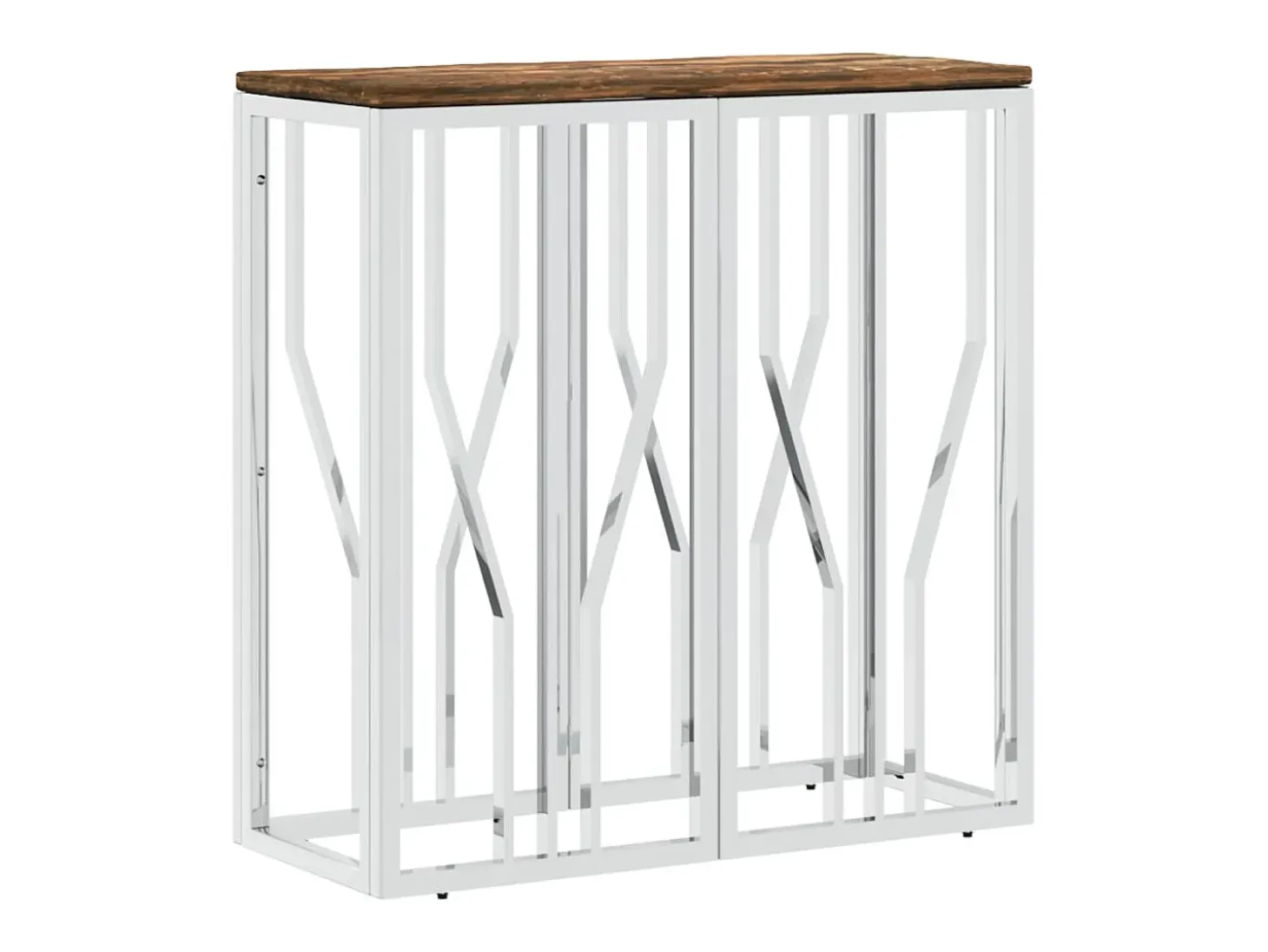 Mesa consola acero inoxidable madera maciza reciclada plateada