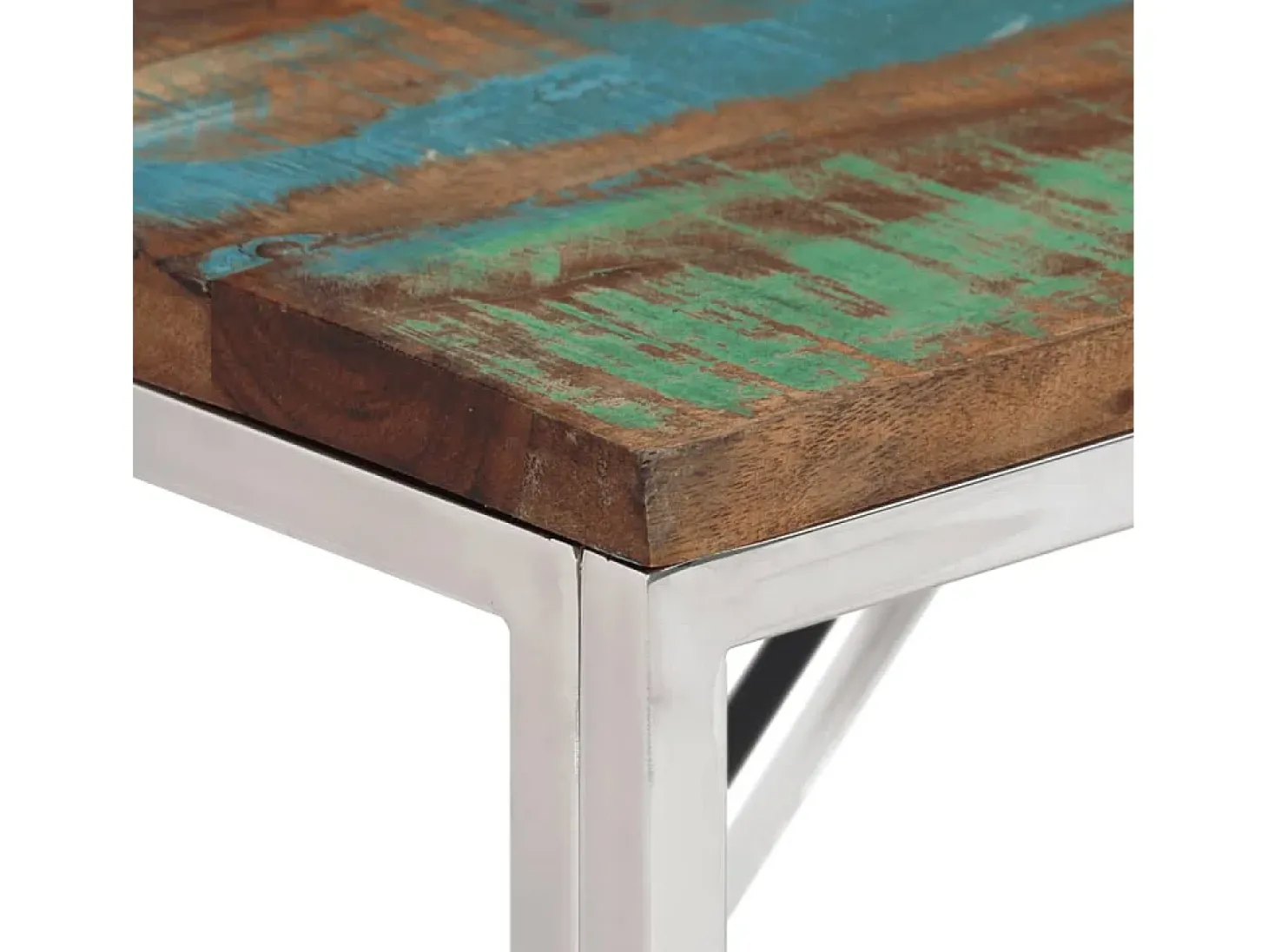 Mesa consola acero inoxidable madera maciza reciclada plateada