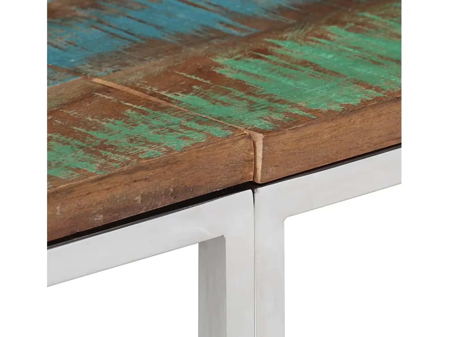 Mesa consola acero inoxidable madera maciza reciclada plateada