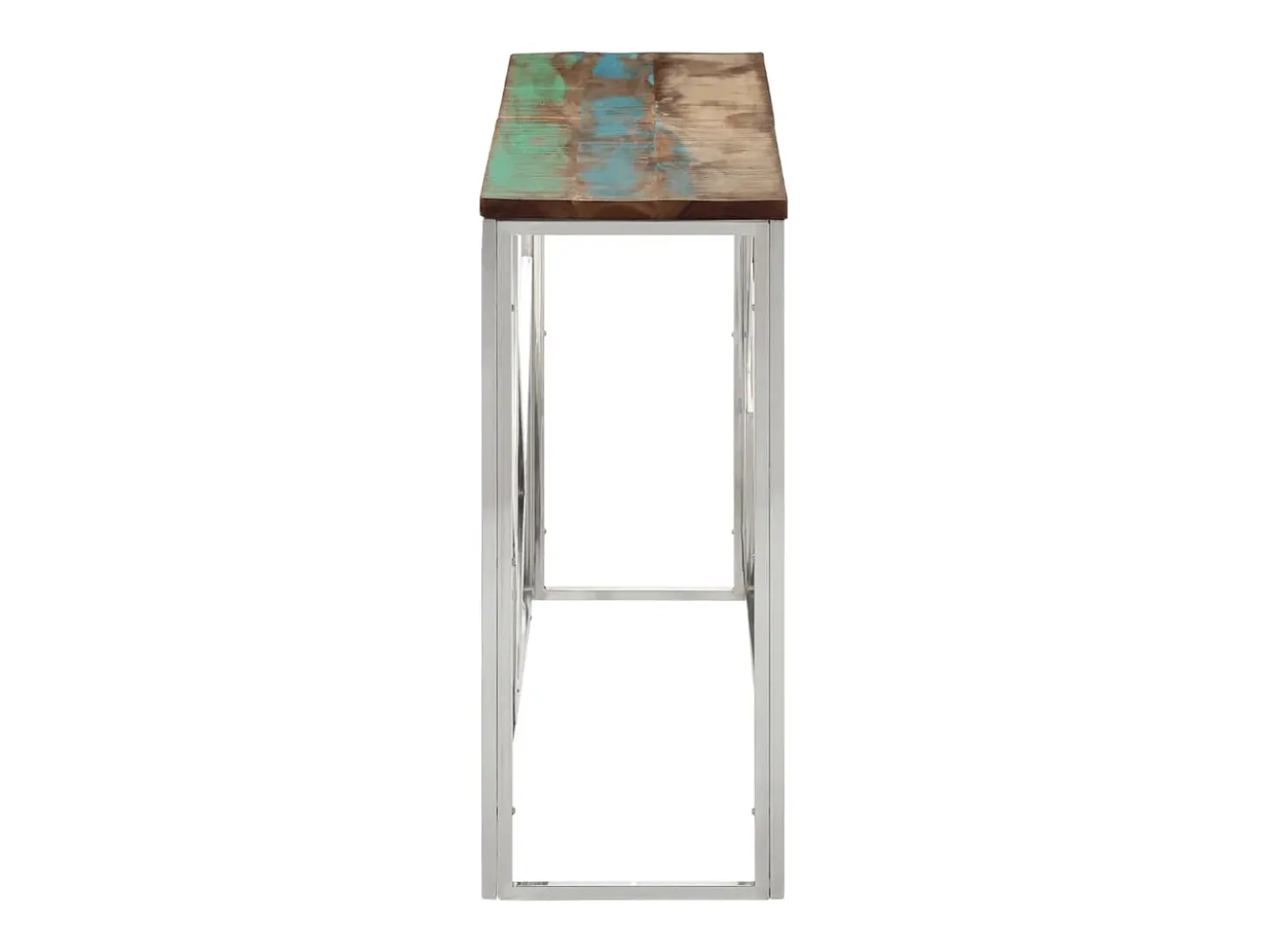 Mesa consola acero inoxidable madera maciza reciclada plateada
