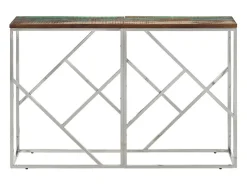 Mesa consola acero inoxidable madera maciza reciclada plateada