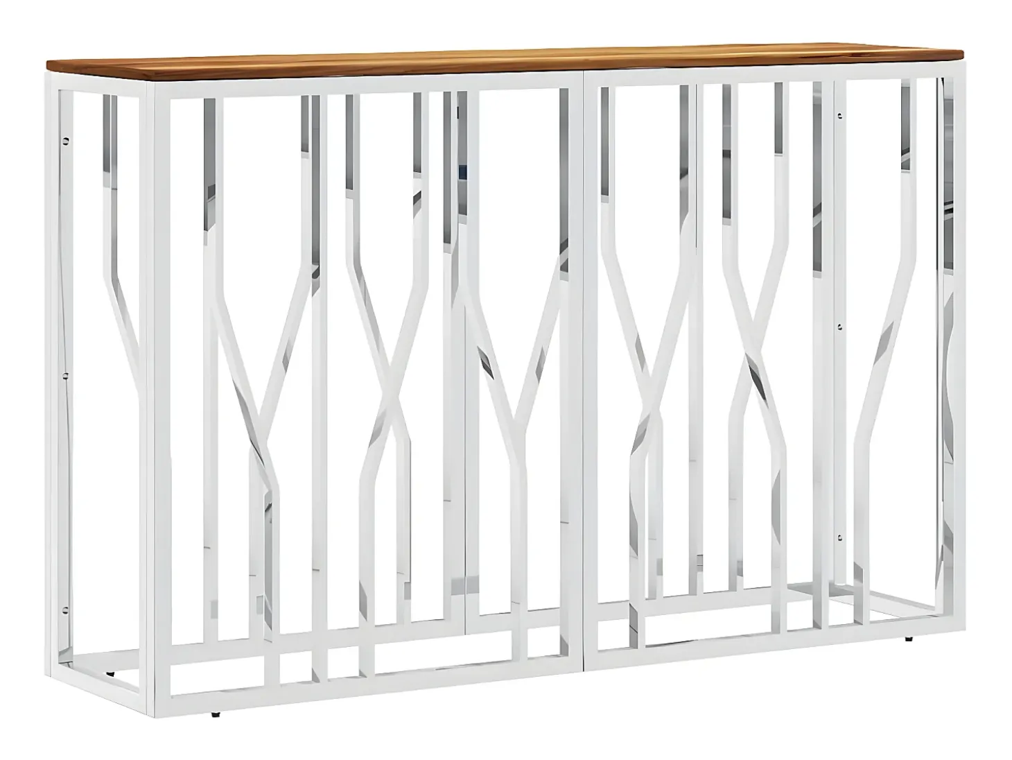 Mesa consola acero inoxidable y madera maciza acacia plateada ES407255