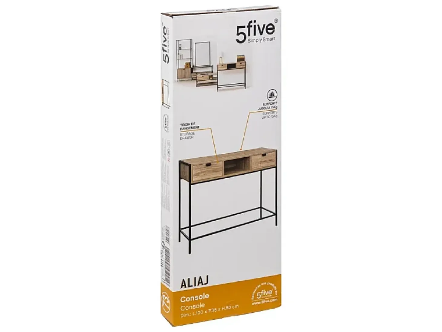 Mesa consola Aliaj 2 cajones madera/metal roble 80x100x35 cm