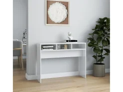 Mesa consola blanca brillante 105x30x80 cm madera de ingeniería